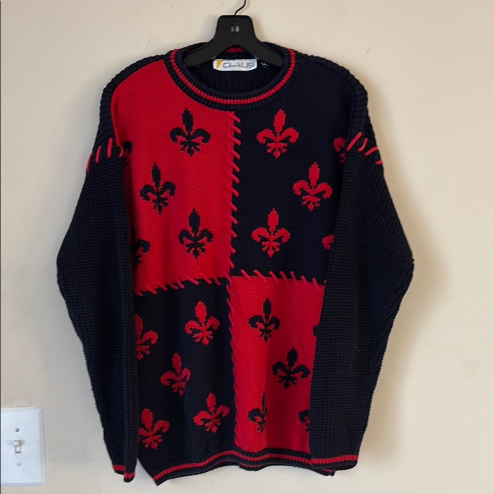 Chaus Nordic Crew Neck‎ Cotton Blend Red & Navy Sweater Size M